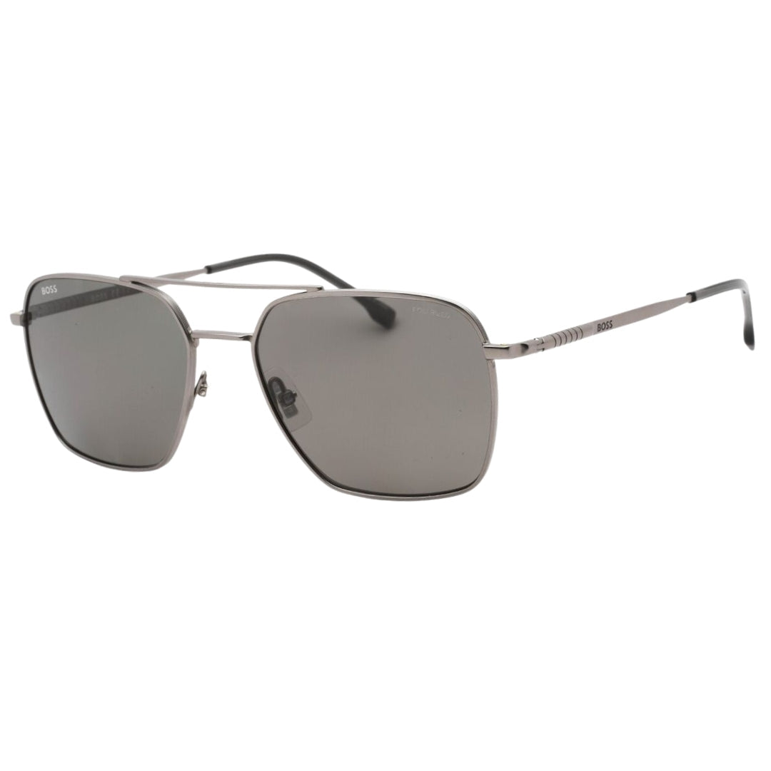 Hugo Boss Grey Polarized Lens Matte Dark Ruthenium Silver Sunglasses One Size