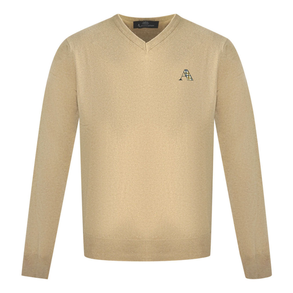 Aquascutum A Logo Beige V Neck Jumper 2036 900201