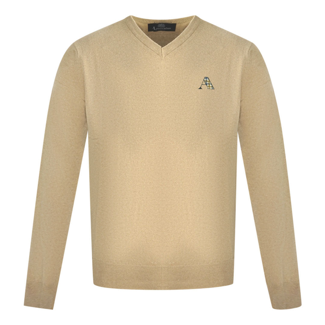 Aquascutum A Logo Beige V Neck Jumper 2036 900201