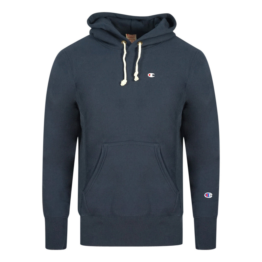 Champion Reverse Weave Small Classic Logo Navy Blue Hoodie 214675 BS501