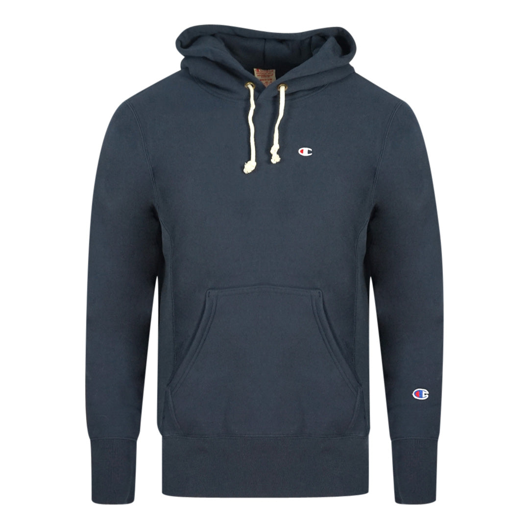 Champion Reverse Weave Small Classic Logo Navy Blue Hoodie 214675 BS501