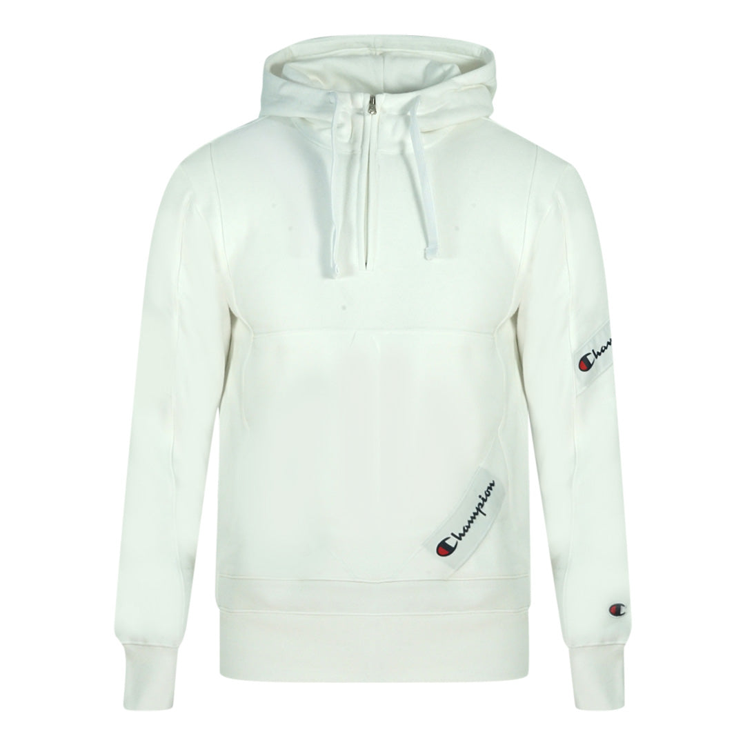 Champion Half Zip Asymmetric Pocket Logo White Hoodie 216551 WW001