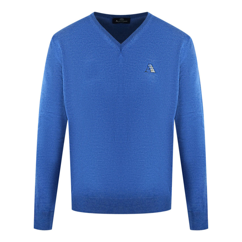Aquascutum Check A Logo Blue V Neck Jumper