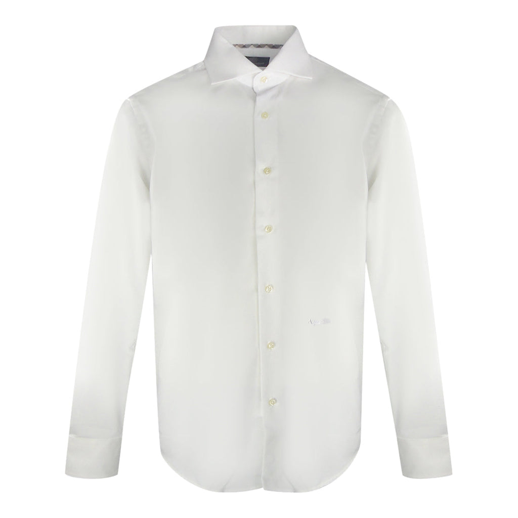 Aquascutum Embroidered Brand Logo Long Sleeve White Shirt S