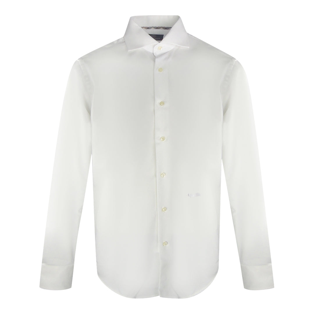 Aquascutum Embroidered Brand Logo Long Sleeve White Shirt New 38411 01