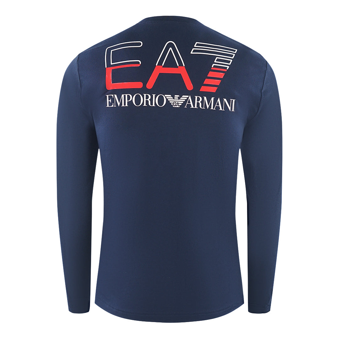 Ea7 Large Back Logo Long Sleeved Navy Blue T Shirt