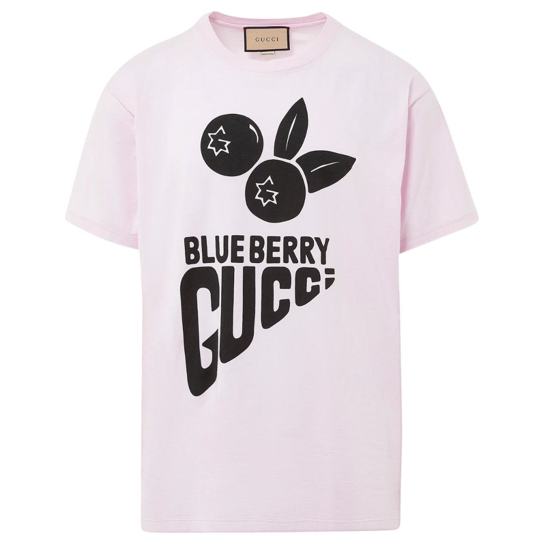 Gucci Blueberry Logo Oversized Fit Pink T Shirt