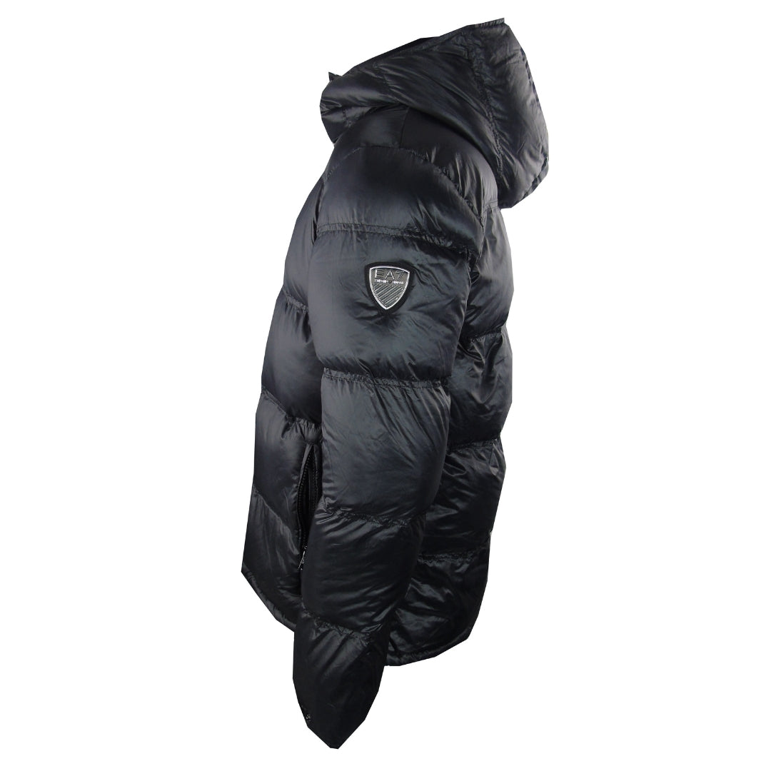 EA7 Plain Black Hooded Jacket