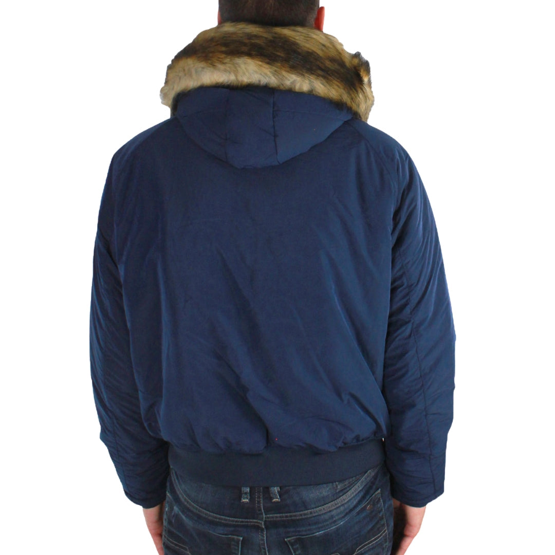 Armani Jeans Navy Blue Fur Trimmed Hood Jacket