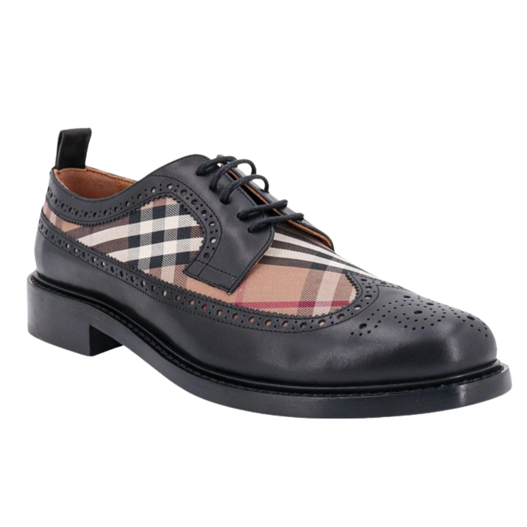 BURBERRY 8052759 Burberry Derby Check Brogue Shoes BLACK/BIRCH BROWN SHOES MALE UK 9
