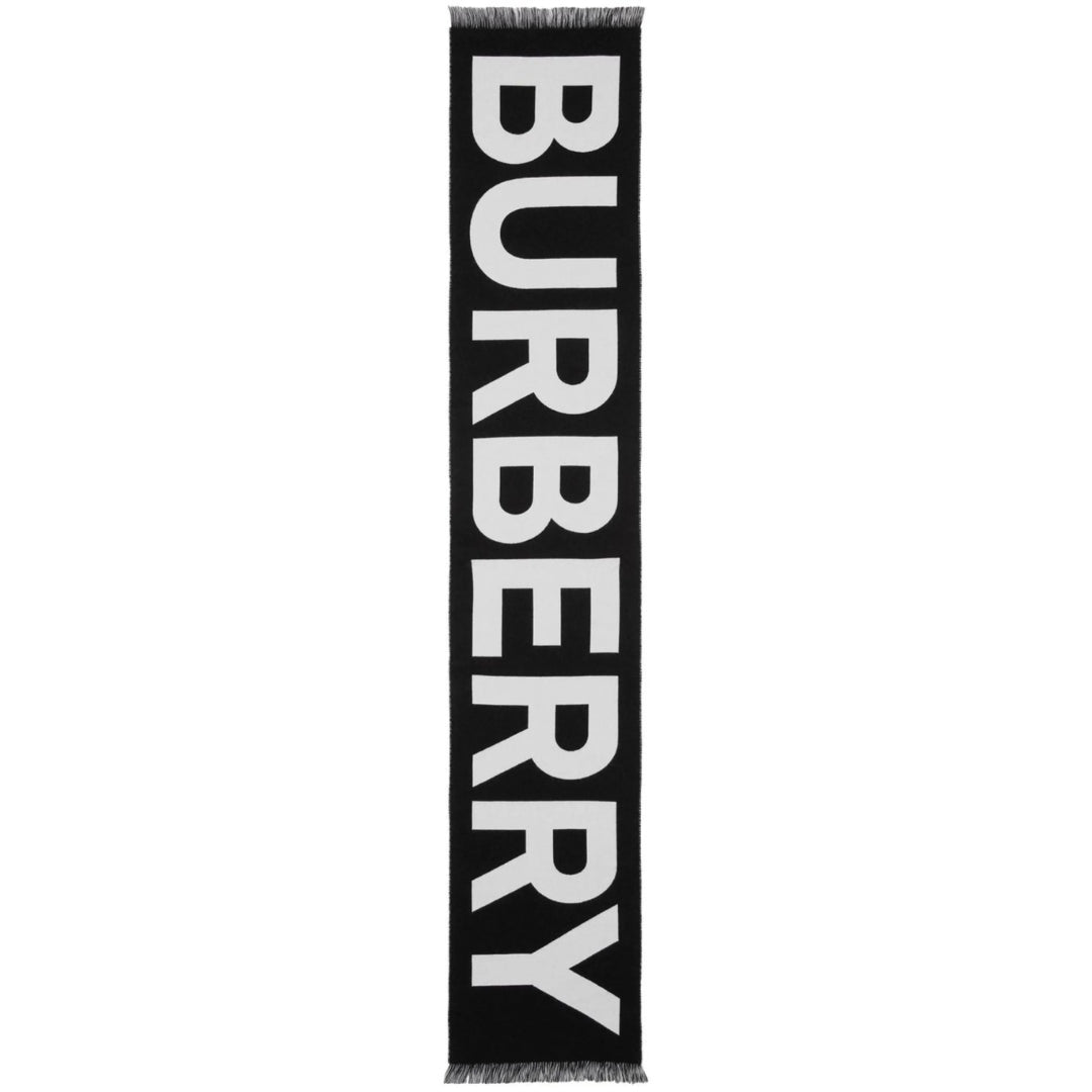 BURBERRY 8054214 Burberry logo-jacquard wool scarf BLACK SCARF MALE One Size