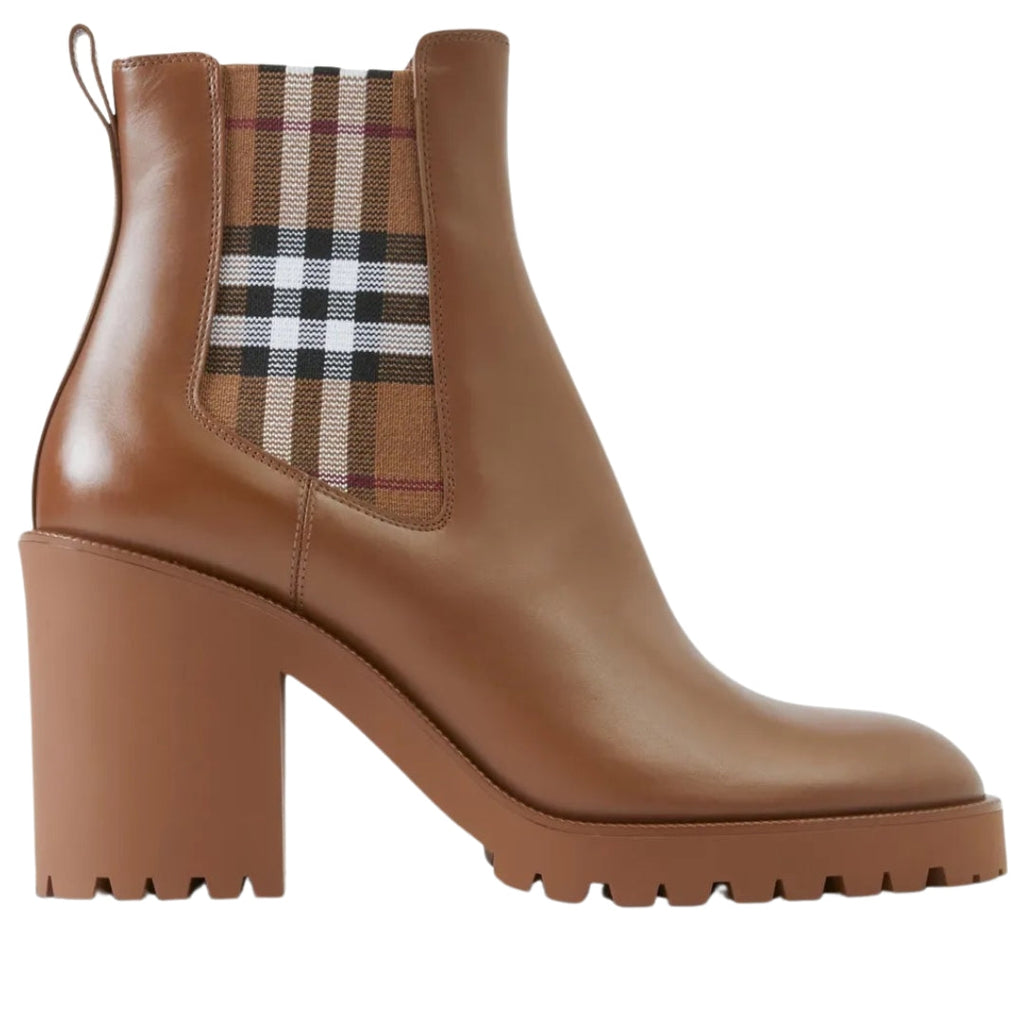 BURBERRY 8070710 Burberry Check Chelsea Boots DARK BIRCH BROWN BOOTS WOMENS UK 7