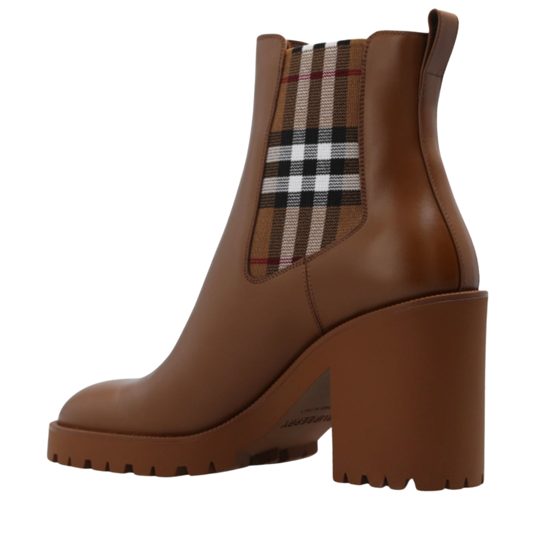 BURBERRY 8070710 Burberry Check Chelsea Boots DARK BIRCH BROWN BOOTS WOMENS UK 7