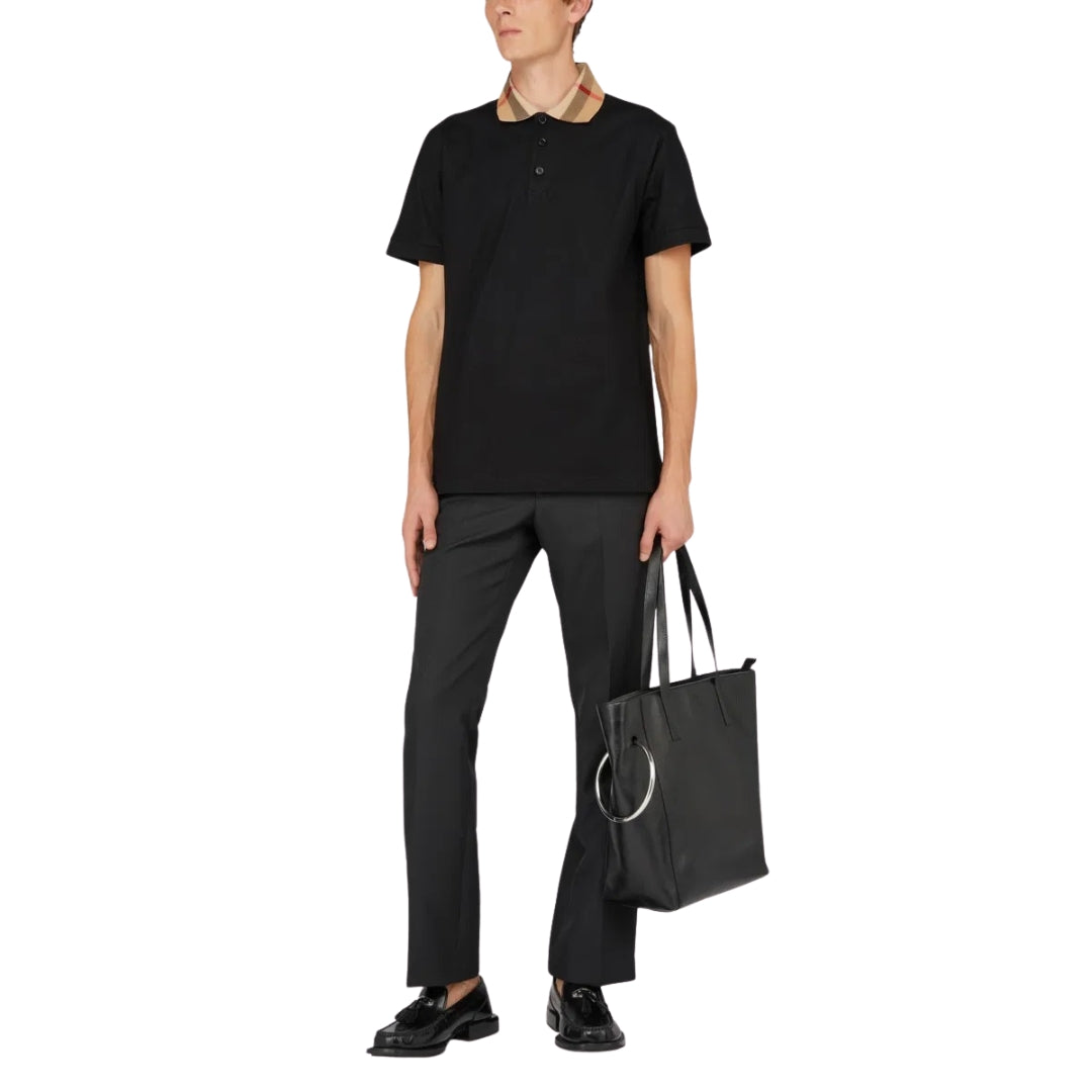 Burberry Check Collar Black Polo Shirt S