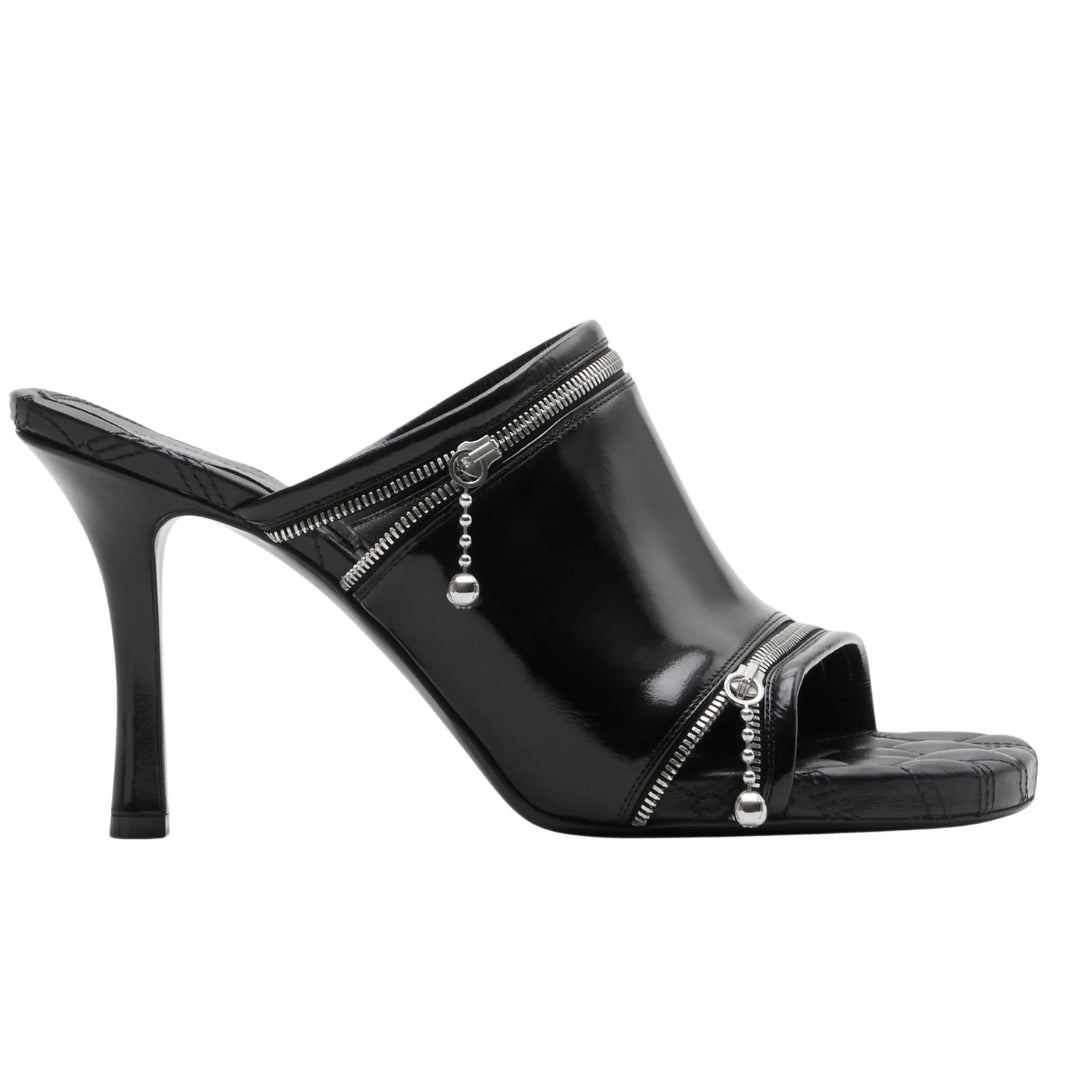 BURBERRY 8080259 Burberry Peep Heeled Mules BLACK PEEP SANDAL WOMENS UK 5