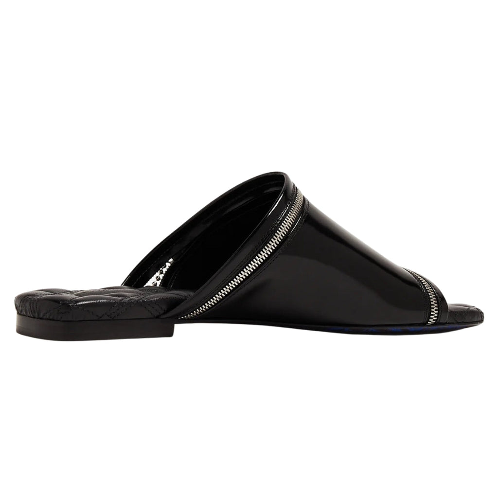BURBERRY 8080270 Burberry Peep Zip Flast Leather Sandals BLACK PEEP SANDAL WOMENS UK 3