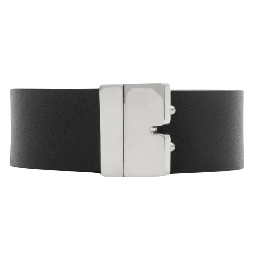 BURBERRY 8080803 Burberry B Cut reversible belt BLACK/SILVER BELT MALE 90 CM