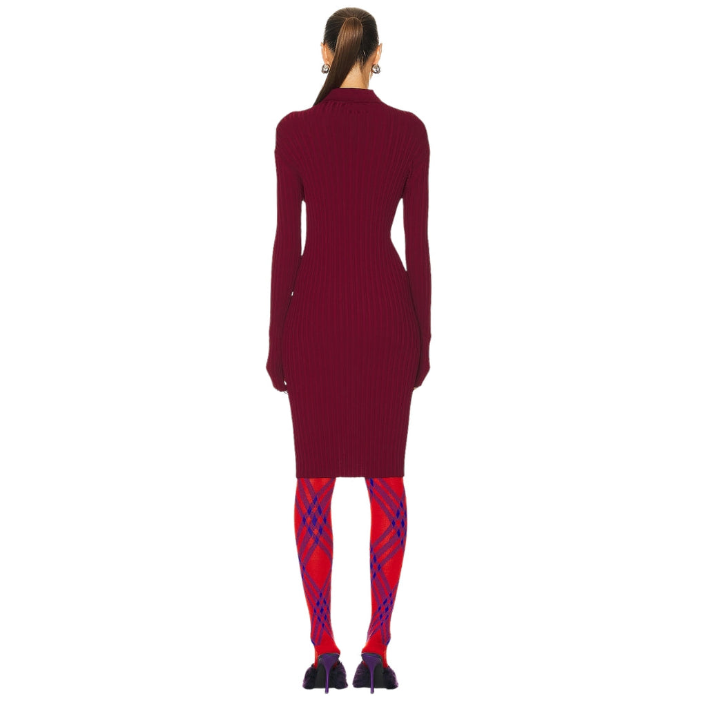 BURBERRY 8084709 Burberry Ribbed EKD Long Sleeve Dress RIPPLE (Burgundy) RIBBED DRESS WOMENS M