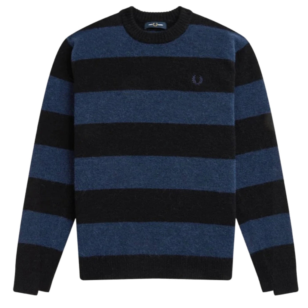 Fred Perry Carbon Blue Bold Stripe Alpaca Blend Jumper K2559 266
