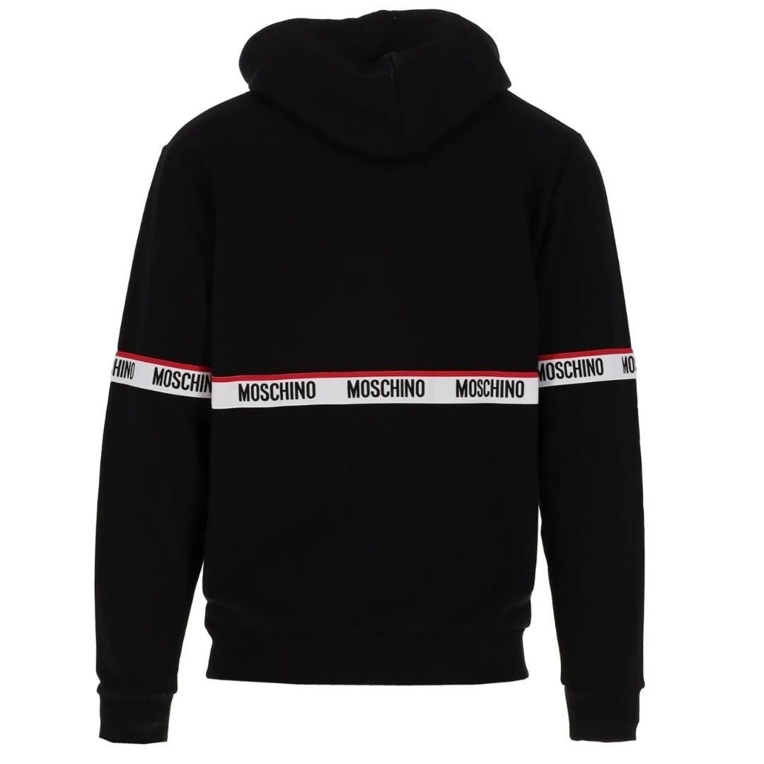 Moschino Branded Taped Chest Black Hoodie A1783 4409 0555 - Style Centre Wholesale