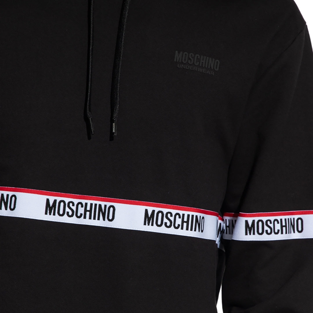 Moschino Branded Taped Chest Black Hoodie A1783 4409 0555 - Style Centre Wholesale