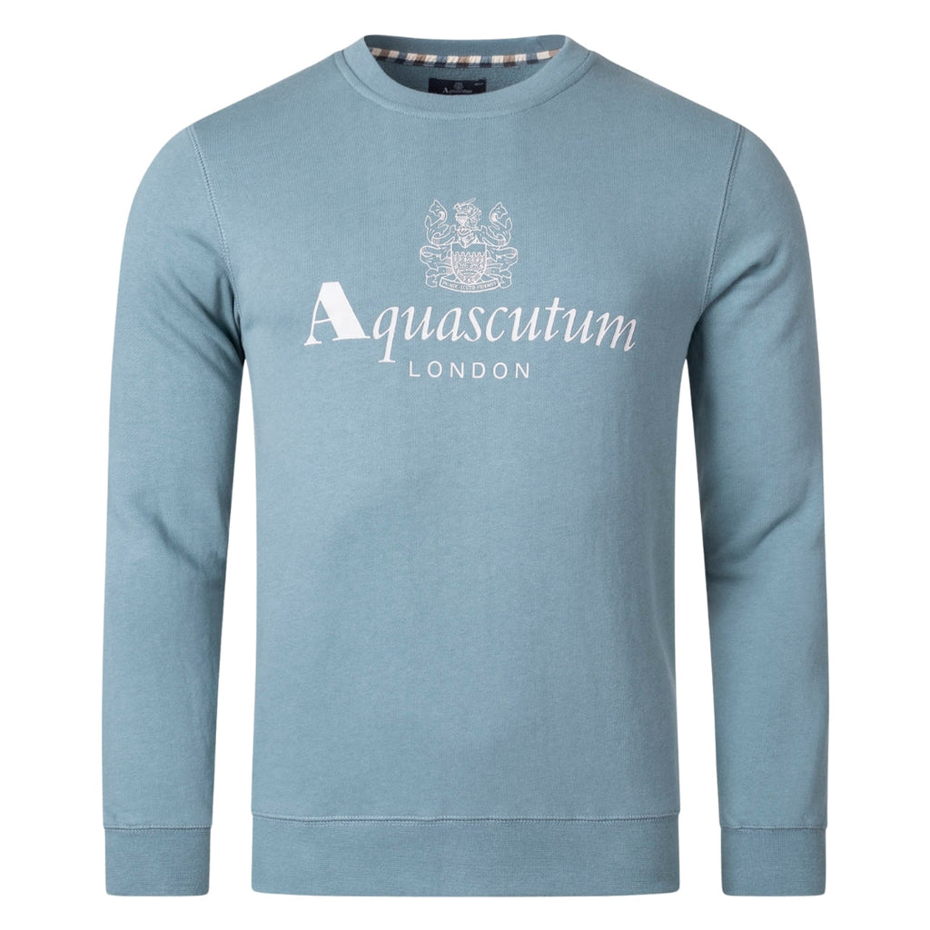 Aquascutum ACTIVE BIG LOGO CREW FW23 SW005 18 Blue Jumper Mens S