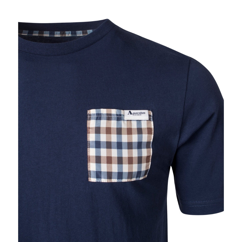 Aquascutum ACTIVE CHECK POCKET T-SHIRT FW23 TS004 11 Navy Blue T-Shirt Mens S