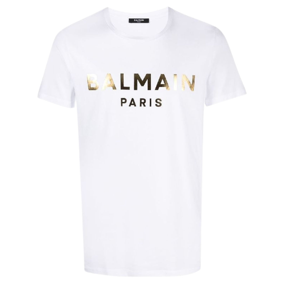 BALMAIN AH1EF000BB29 Balmain Paris Gold Foil Logo White T-Shirt GAD WHITE GOLD T-SHIRT MALE S