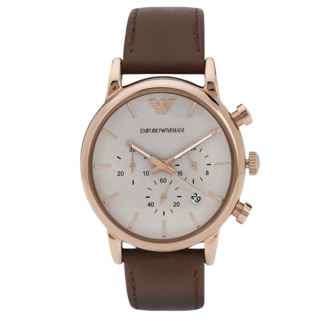 Emporio Armani Brown Strap Rose Gold Watch AR2074