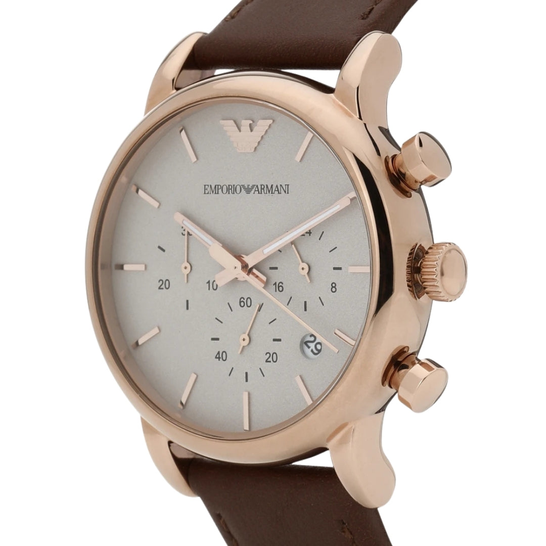 Emporio Armani Brown Strap Rose Gold Watch AR2074