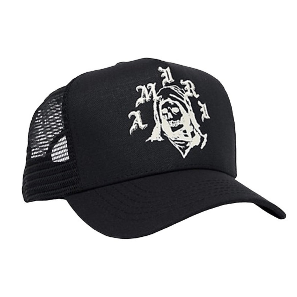 Amiri Reaper White Branded Logo Black Trucker Hat One Size