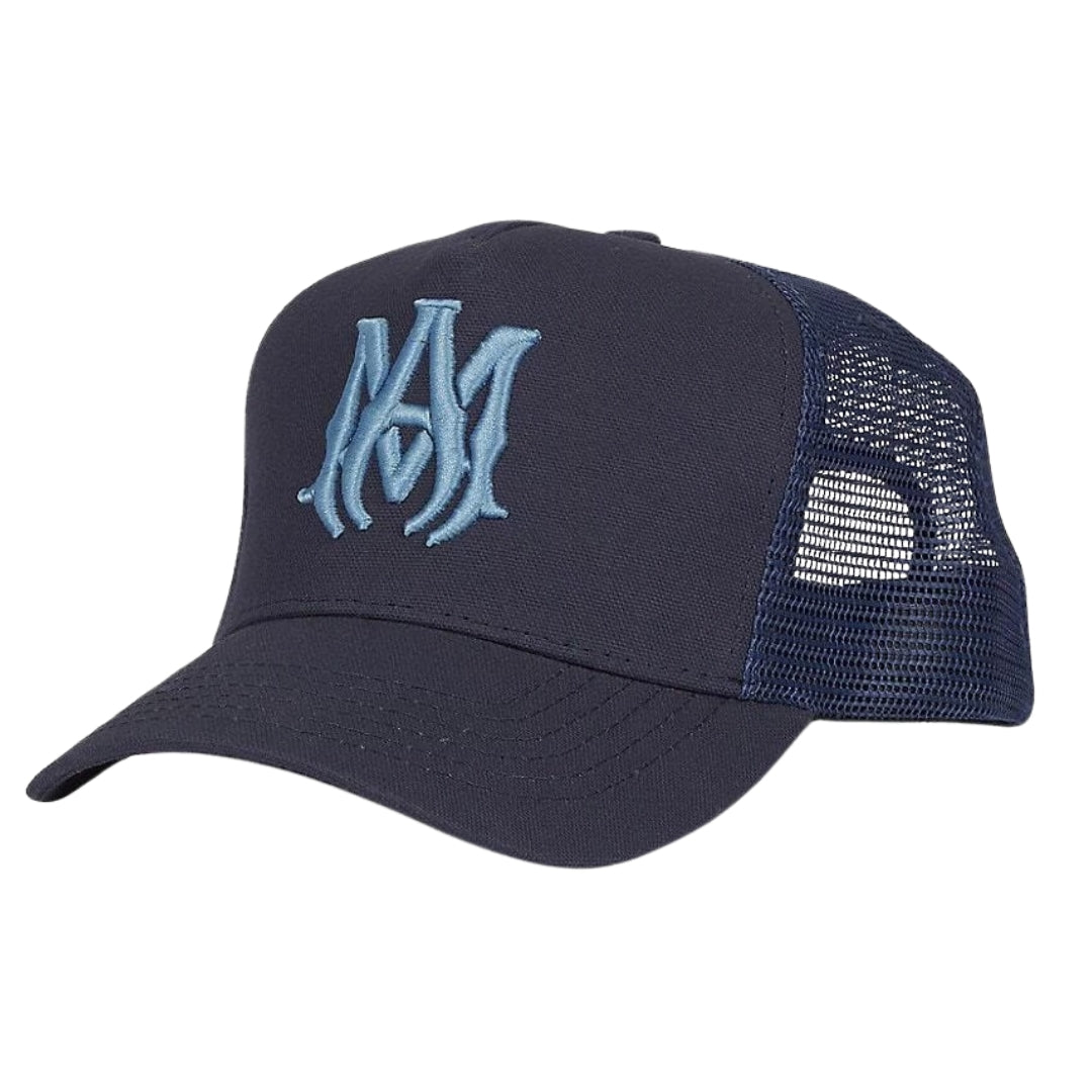Amiri MA Logo Navy Blue Trucker Hat One Size