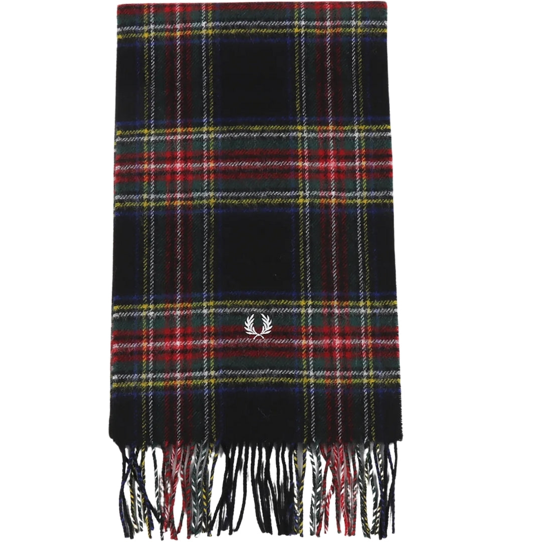 Fred Perry Black Stewart Tartan Scarf C4113 102