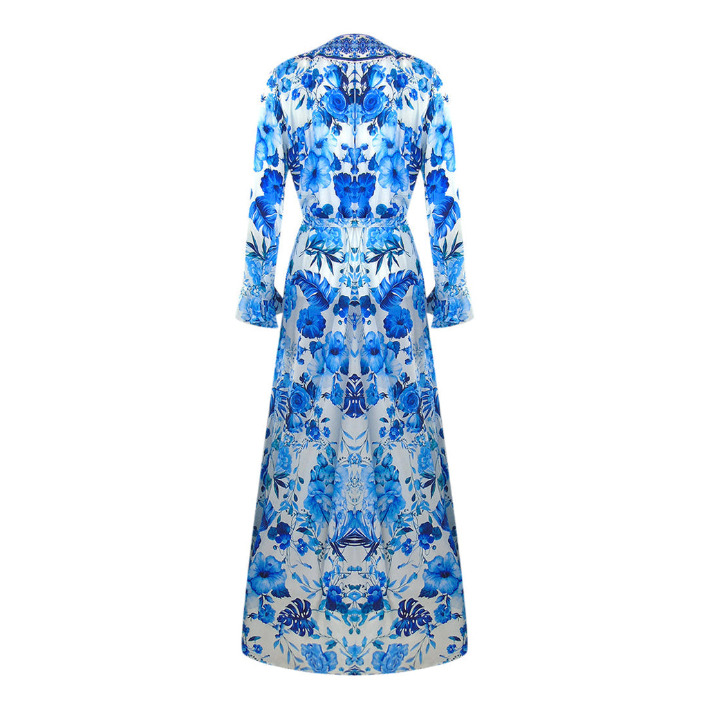 Inoa Fashion Blue Orchird L203 Blue Floral Fish Dress Womens