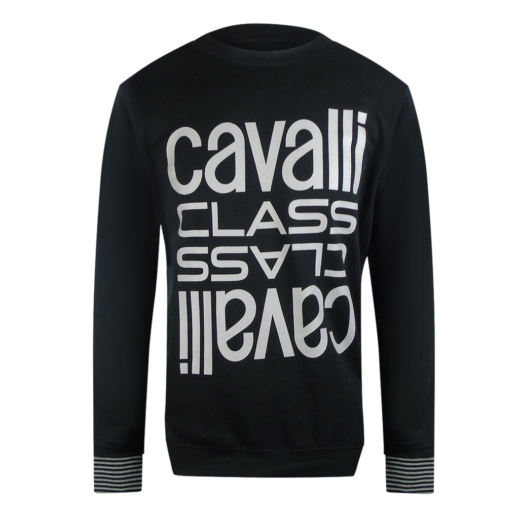 Cavalli Class Txt66C Cf050 05051 Black Round Neck Sweatshirt Mens - Style Centre Wholesale