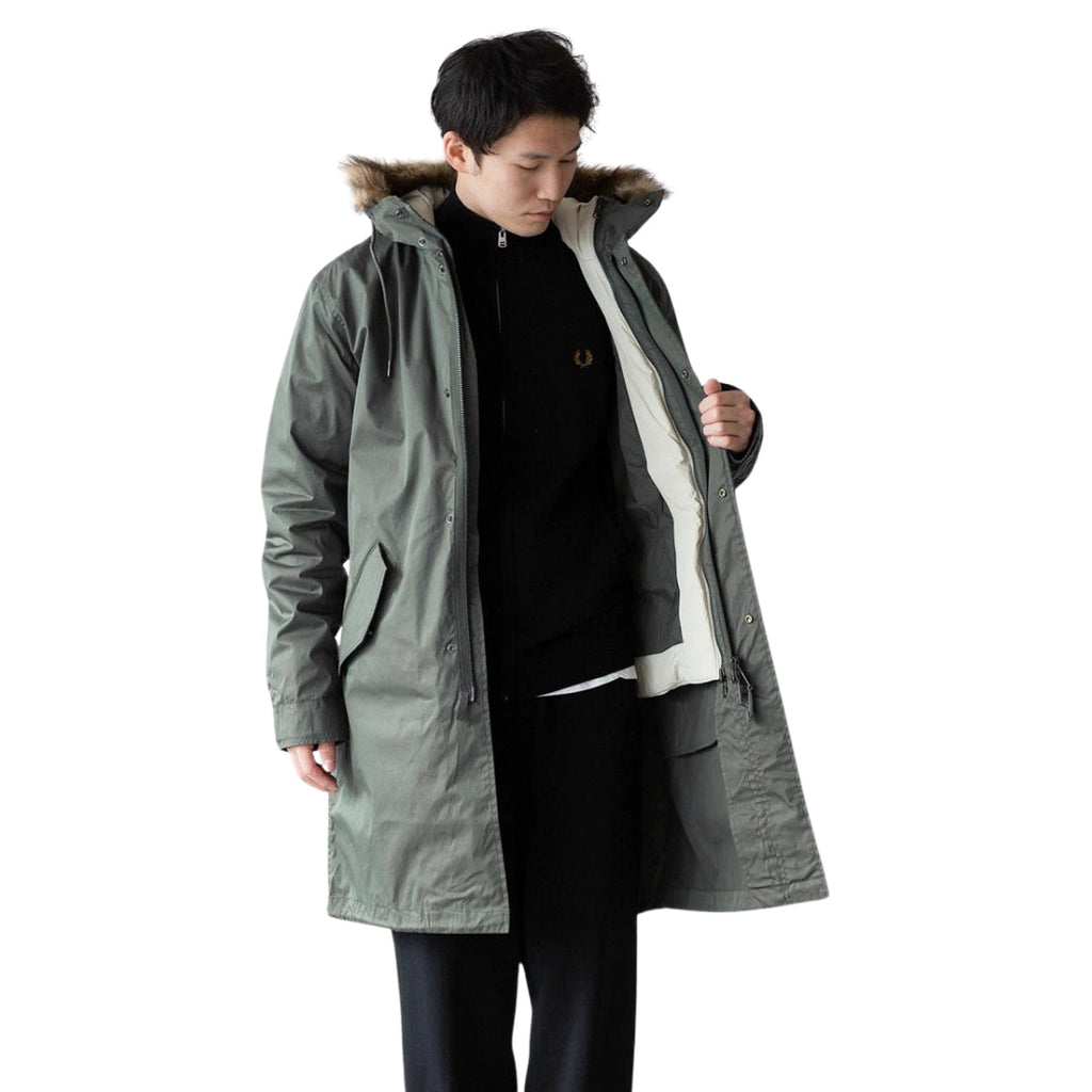 FRED PERRY J6504 638 FIELD GREEN 2 in 1 ZIP-IN LINER PARKA S