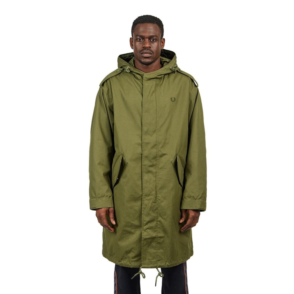 FRED PERRY J6525 Q50 PARKA GREEN FUR LINED PARKA M