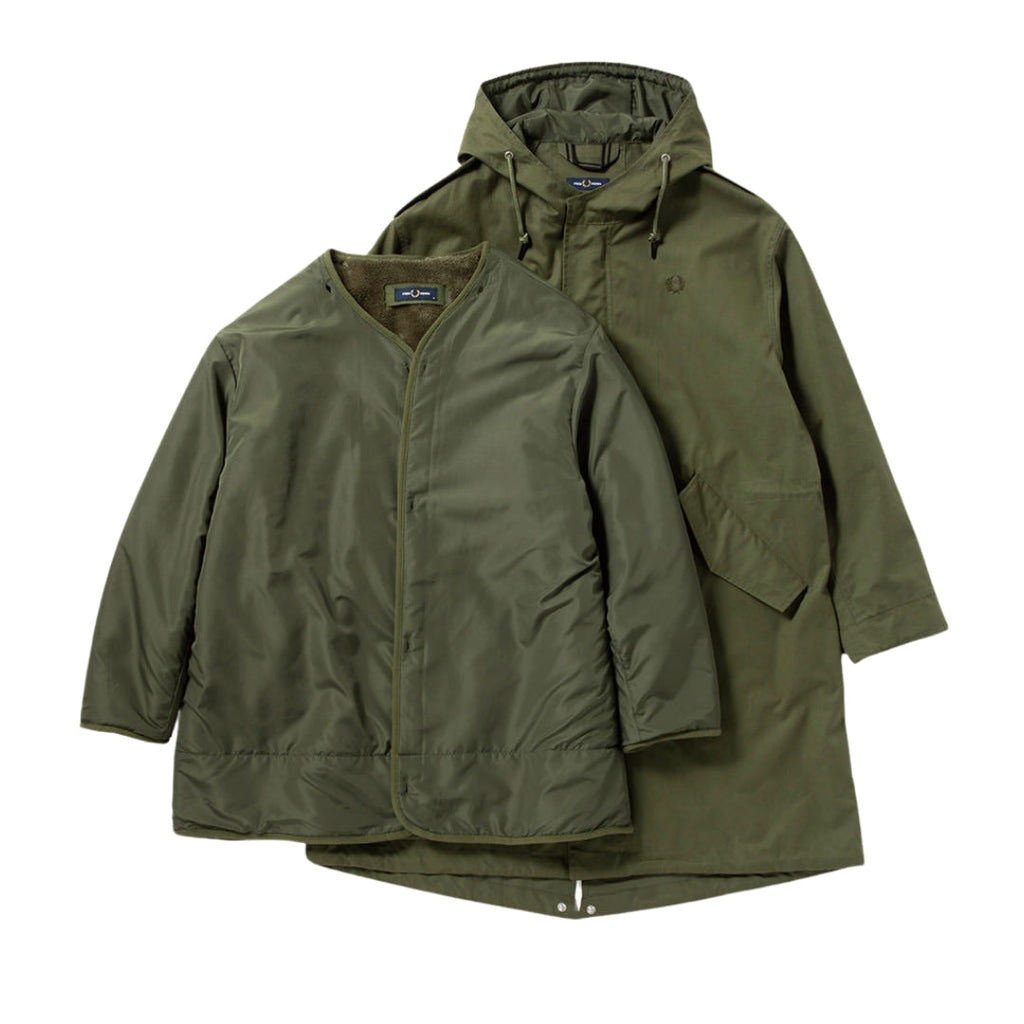 FRED PERRY J6525 Q50 PARKA GREEN FUR LINED PARKA M