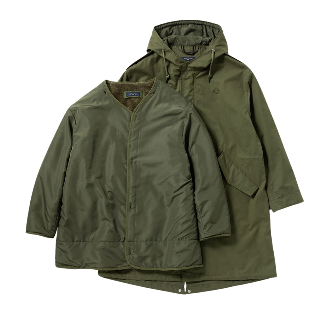 FRED PERRY J6525 Q50 PARKA GREEN FUR LINED PARKA M