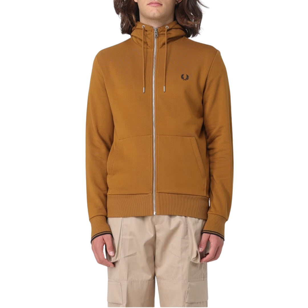 Fred Perry J7536 S81 Dark Caramel Hooded Zip Sweatshirt Mens S