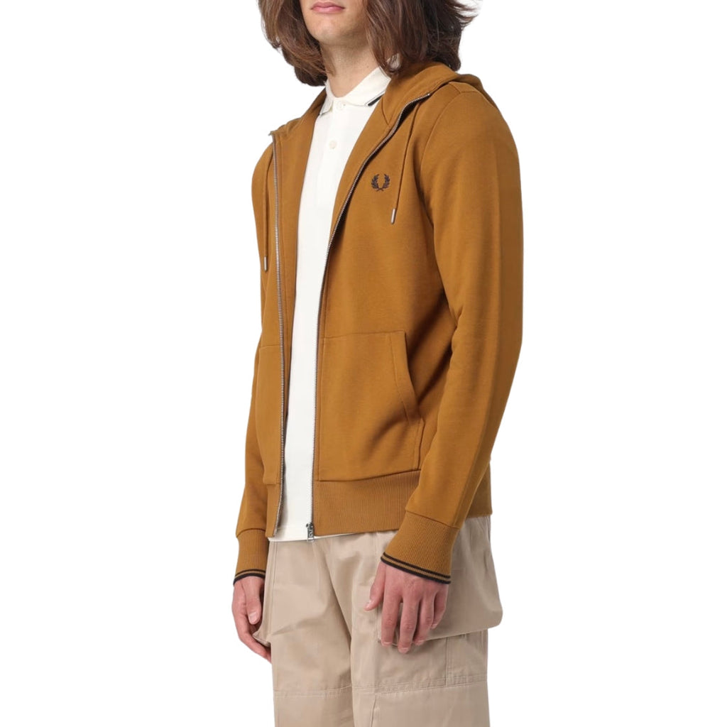 Fred Perry J7536 S81 Dark Caramel Hooded Zip Sweatshirt Mens S