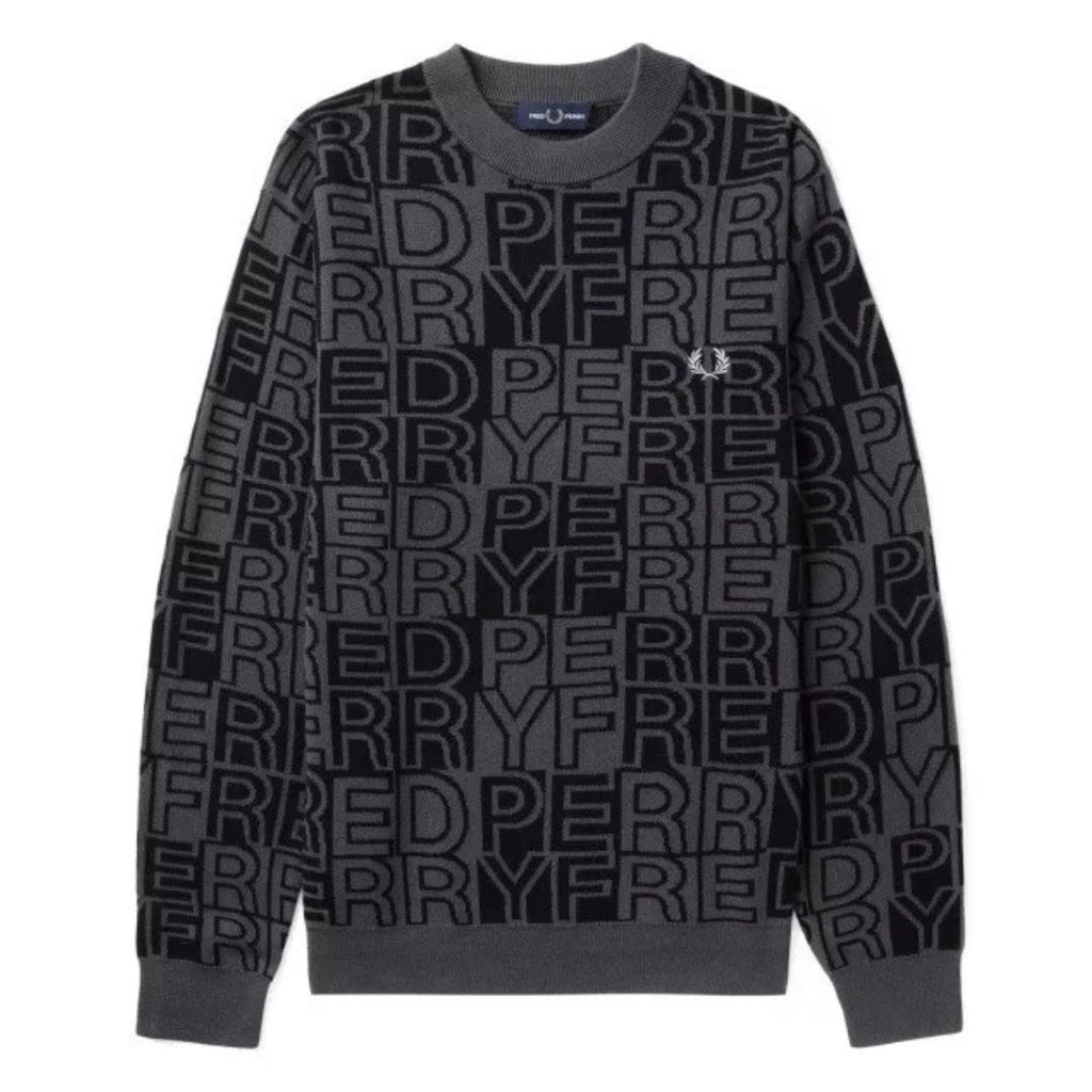 FRED PERRY K6502 G85 GUNMETAL BLOCK GRAPHIC JUMPER M