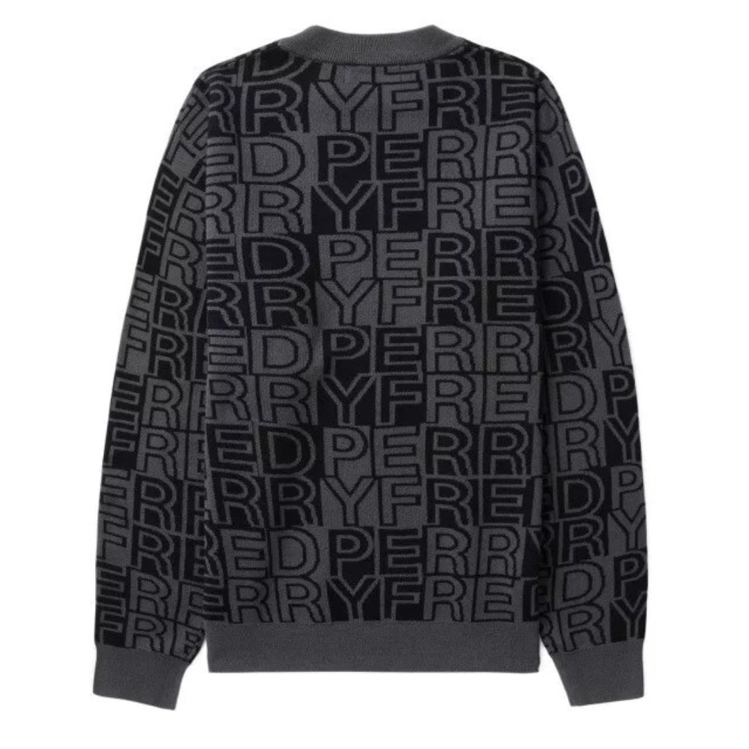 FRED PERRY K6502 G85 GUNMETAL BLOCK GRAPHIC JUMPER M