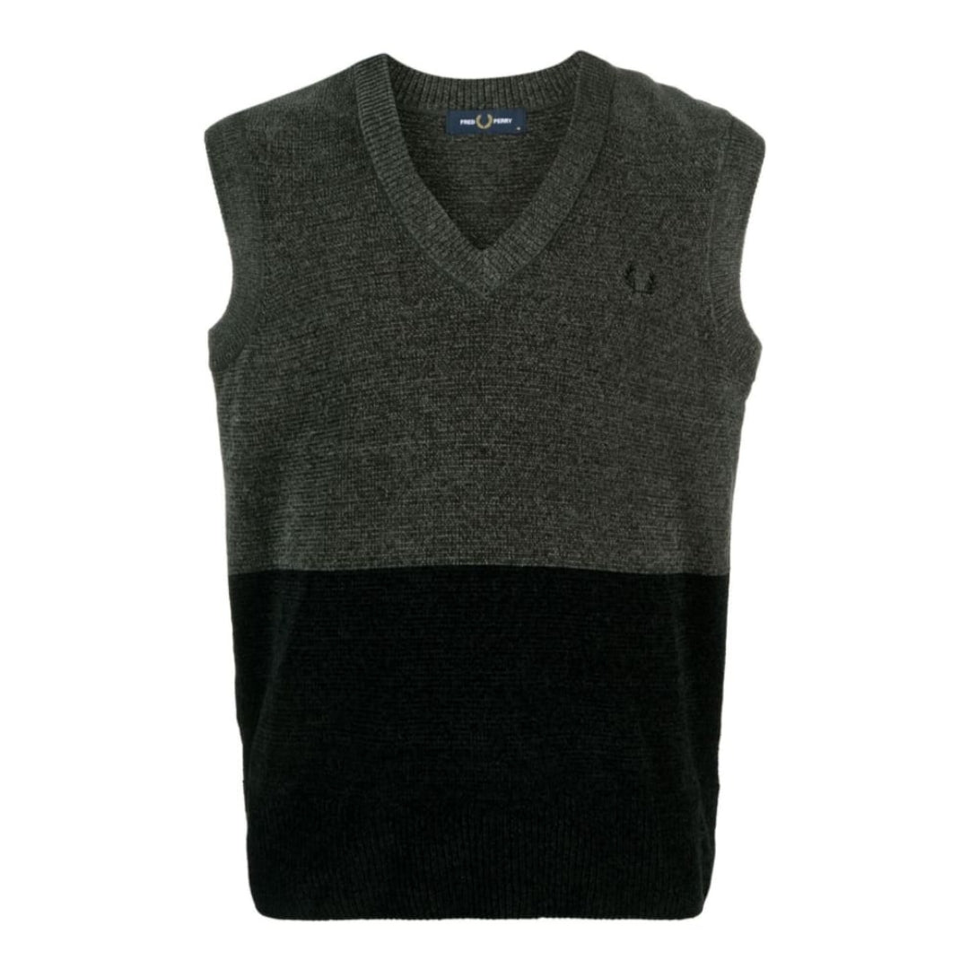 FRED PERRY K6520 638 FIELD GREEN CHENILLE COLOURBLOCK TANK TOP VEST S