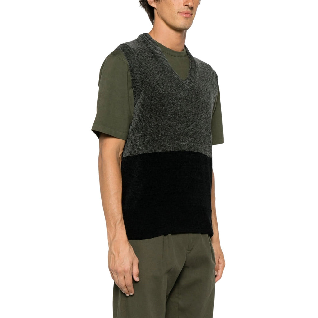 FRED PERRY K6520 638 FIELD GREEN CHENILLE COLOURBLOCK TANK TOP VEST S