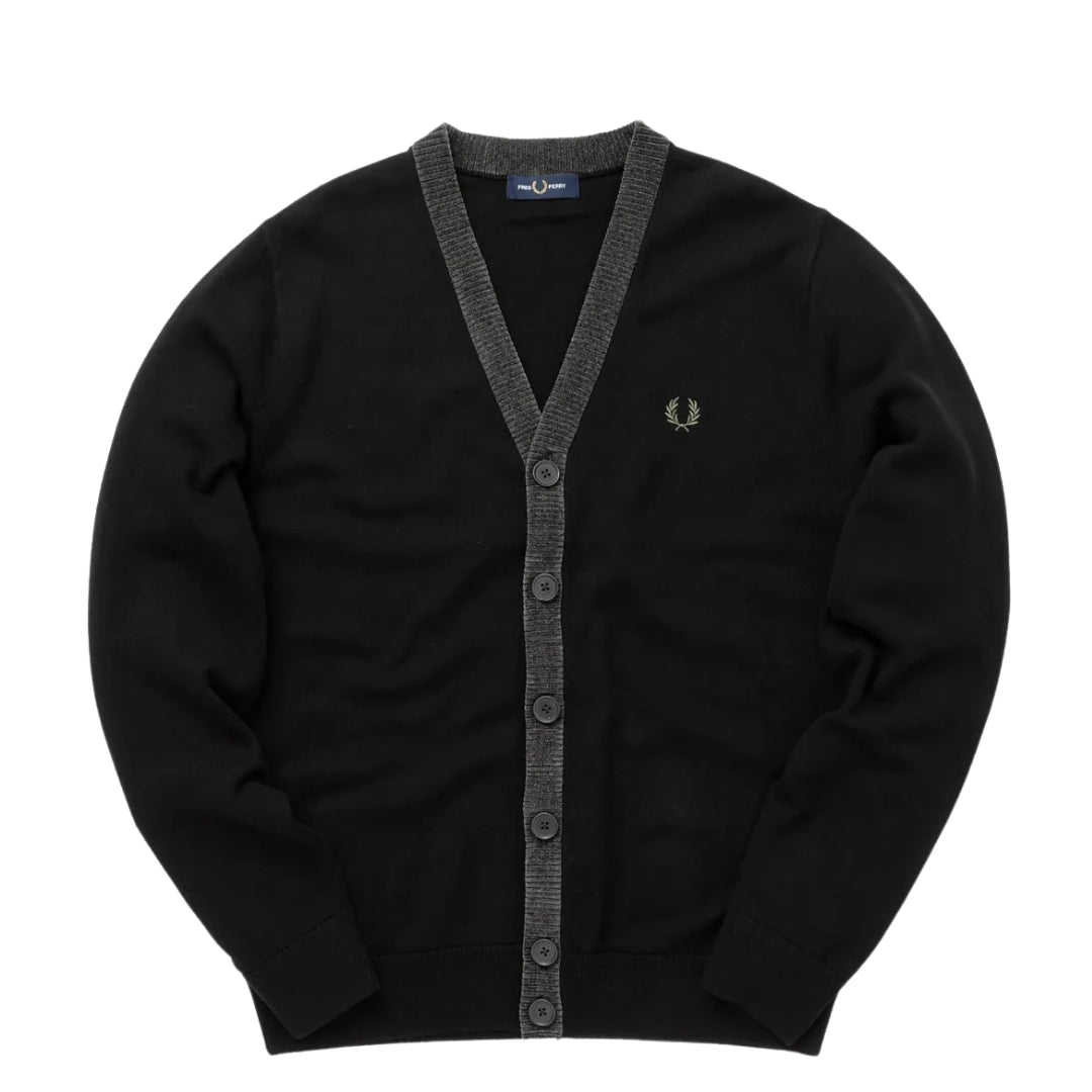 FRED PERRY K6521 102 BLACK CHENILLE PLACKET CARDIGAN S