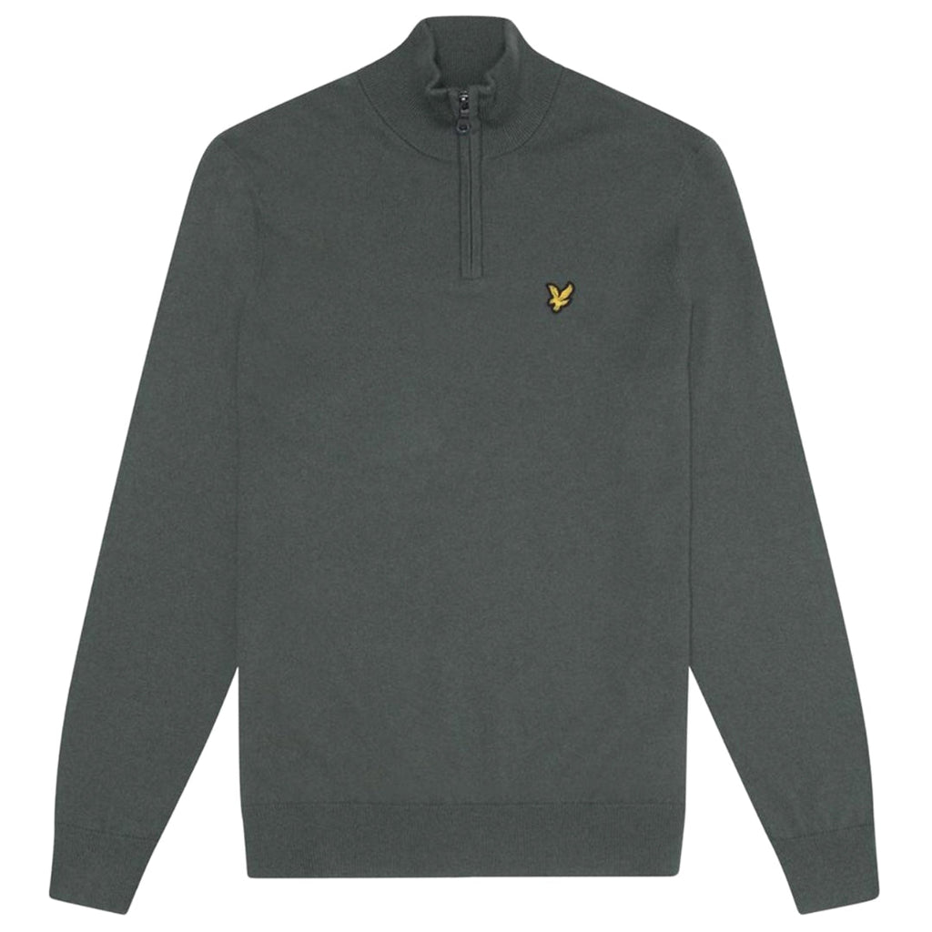 Lyle & Scott Plain Branded Cotton Merino Quarter Zip Deep Green Jumper S