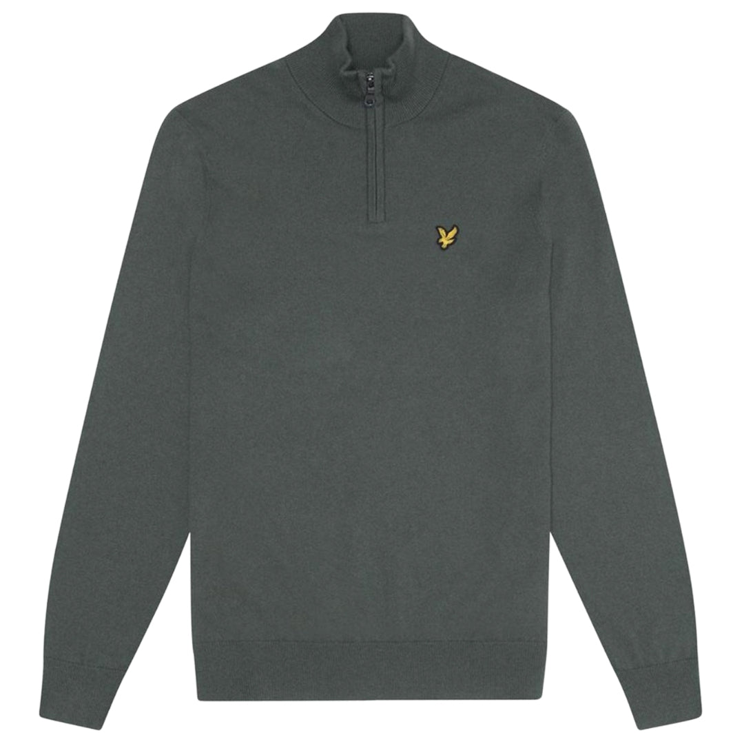 Lyle & Scott Plain Branded Cotton Merino Quarter Zip Deep Green Jumper S