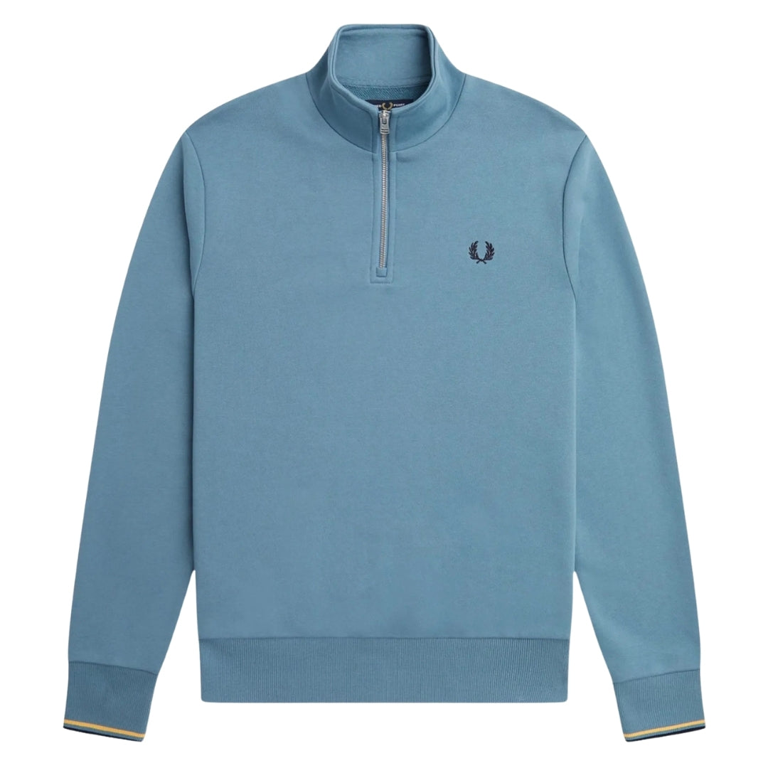 Fred Perry Twin Tipped Sleeve Ash Blue Half Zip Sweatshirt XS