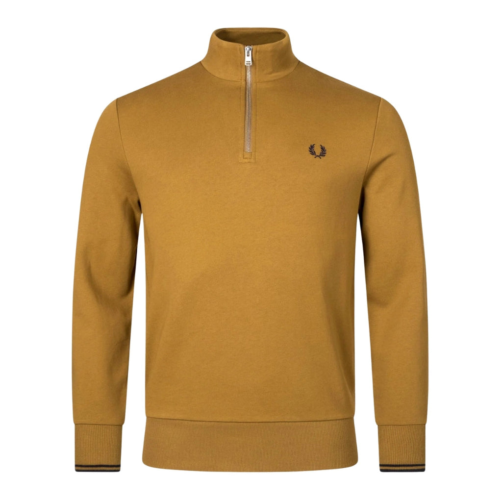 Fred Perry M3574 S81 Dark Caramel 1/4 Zip Sweatshirt Mens XS